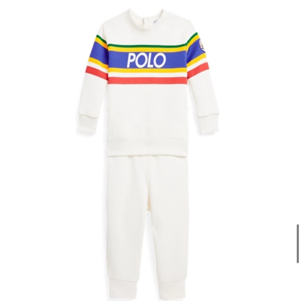 $70 NWT Polo Ralph Lauren  Baby Girl Logo Double Knit Sweatshirt & Pants Set 9m